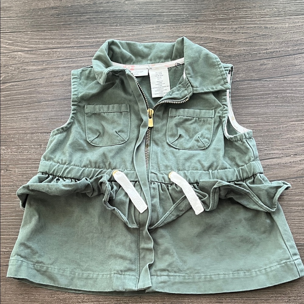 Baby Girl Green Sleeveless Vest with Ruffle Detail Size 24 Months
